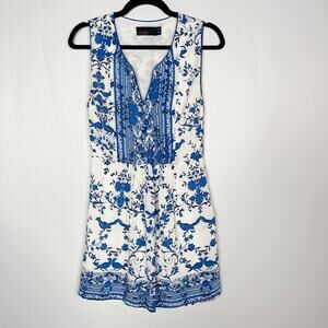 Wish Australia XSmall Blue White Tank Mini Dress in Blue Bird Print Split V Neck